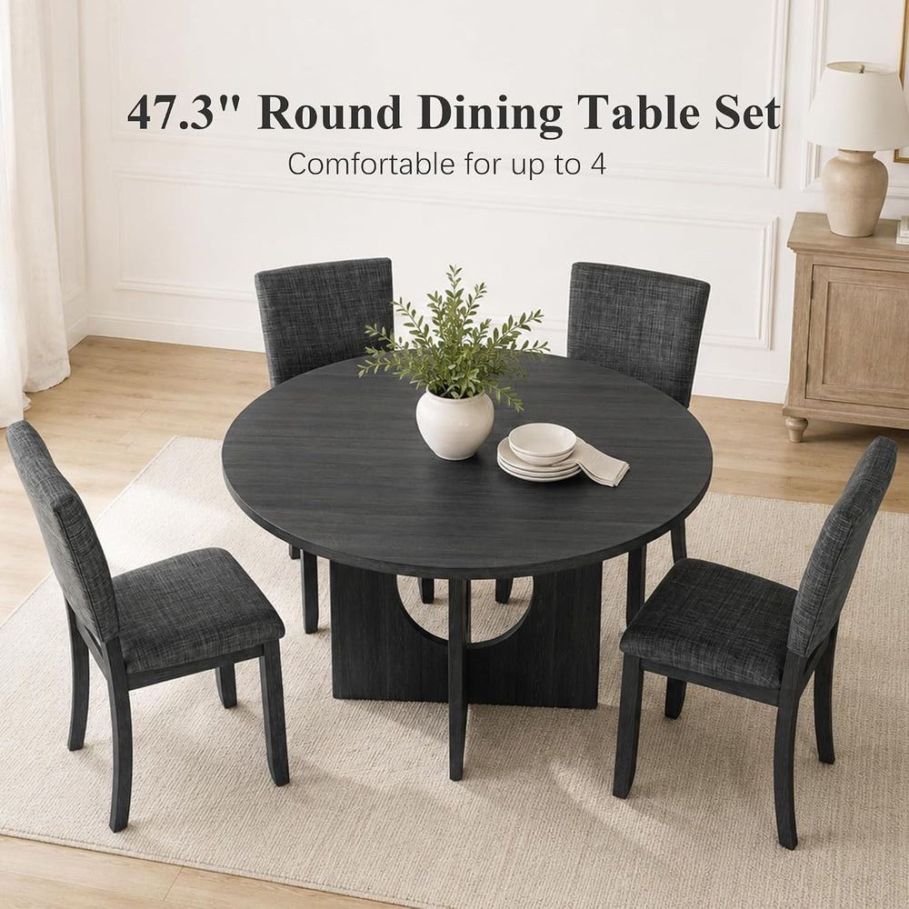Round Dining Table Set for 4, 47" Round Tabletop, Dark Gray