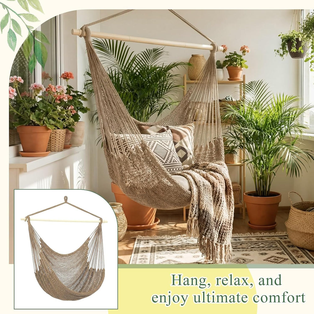Barydat 2 Pcs Hanging Hammock Chair Boho Swing Chair, Brown