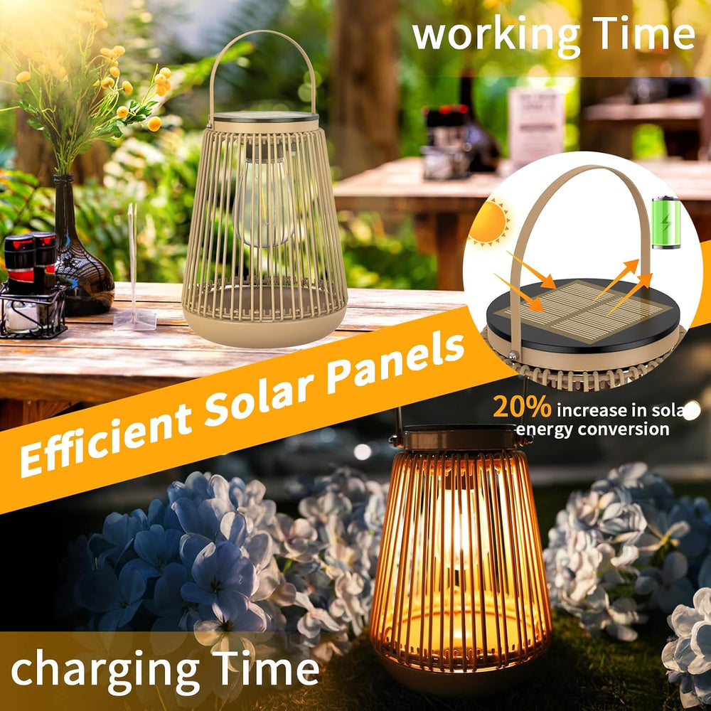 Solar Lanterns Outdoor Waterproof with Metal Base 2 Pack, Rattan Lanterns