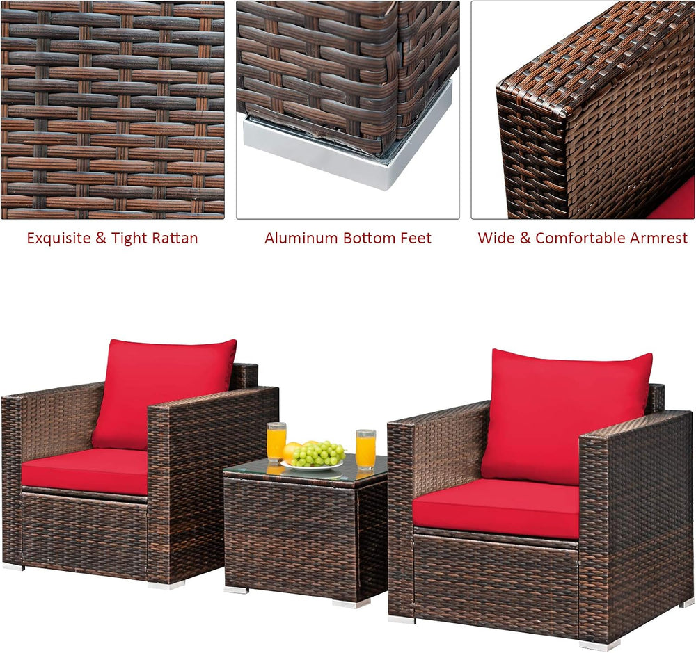 Tangkula 3 Pieces Patio Furniture Set, Outdoor Conversation Rattan Furniture ...