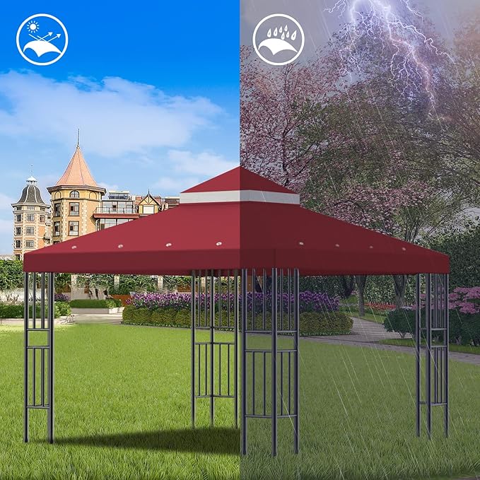 Sumfaller 10x10 FT Gazebo Replacement Canopy Top Cover Double Tiered Canopy T...