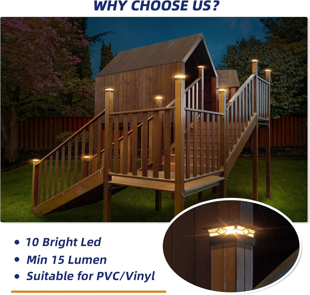 APONUO Solar Post Cap Lights, 4x4 Black Plastic Outdoor Waterproof Lights, Wa...
