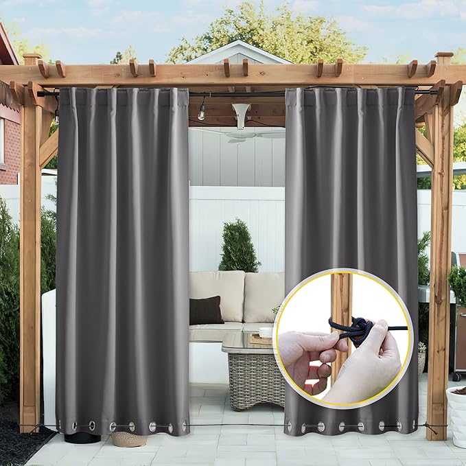 NICETOWN 2 Panels Outdoor Curtains Waterproof Extra Long 108" for Patio,...