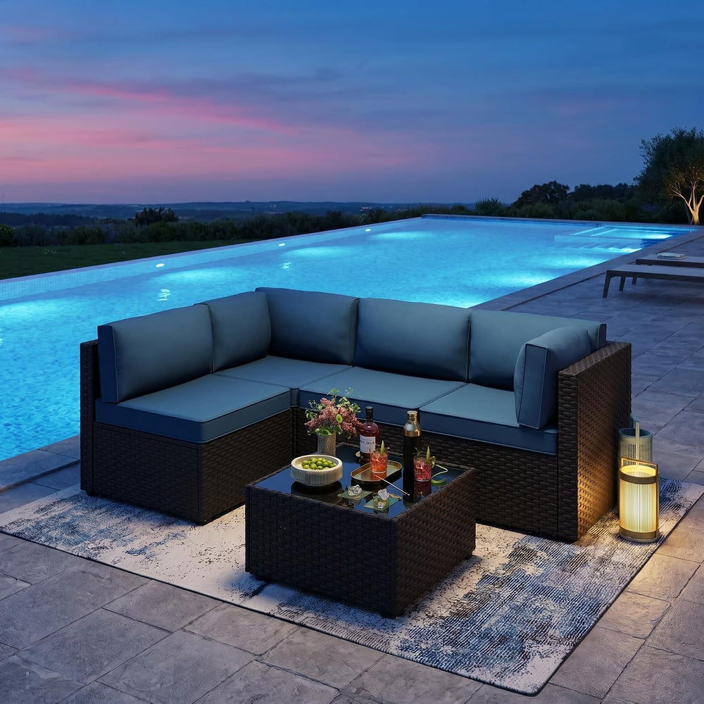 SUNLEI 5 Piece Patio Furniture Set, Outdoor Rattan Sectional Sofa with Coffee...