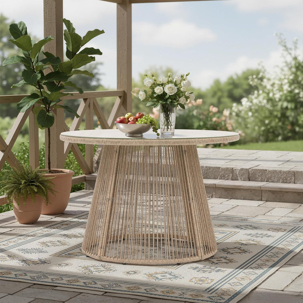 SUNSITT 43" Round Patio Dining Table for 4, Modern Wicker Outdoor Table