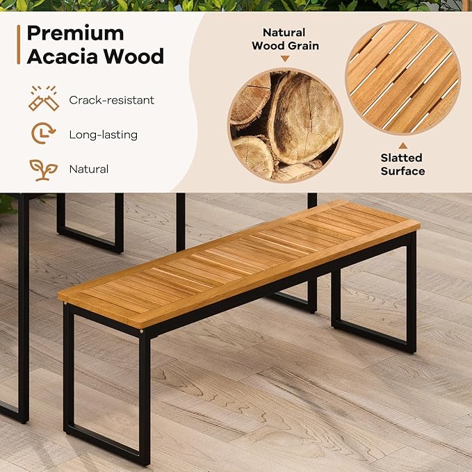 Tangkula 6 Pieces Outdoor Acacia Wood Dining Set, Patio Table and Chairs Set ...
