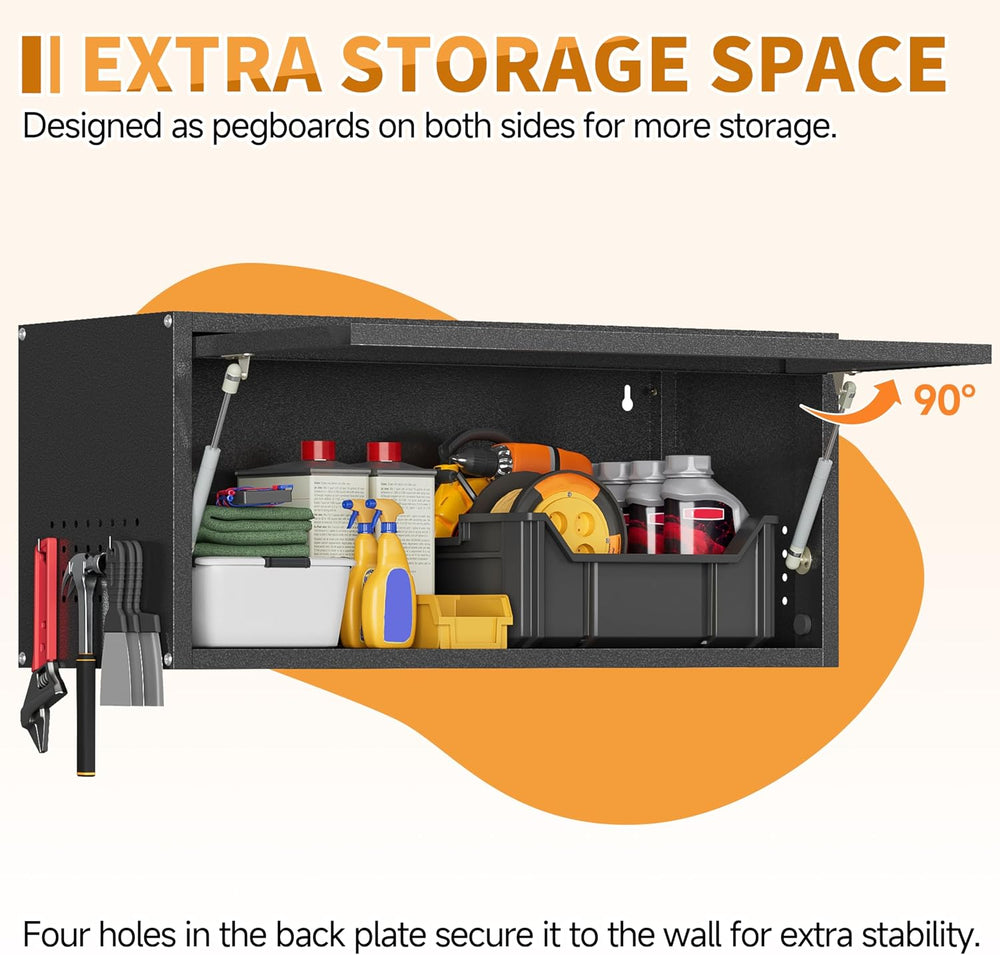 Metal Garage Wall Cabinet with Up-Flip Door,Steel Upper Storage Cabinet with ...