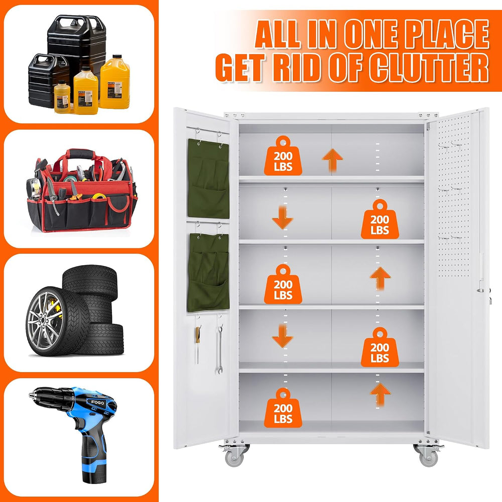Extra Large Garage Storage Cabinet on Wheels, Metal Storage Cabinet with 4 Sh...