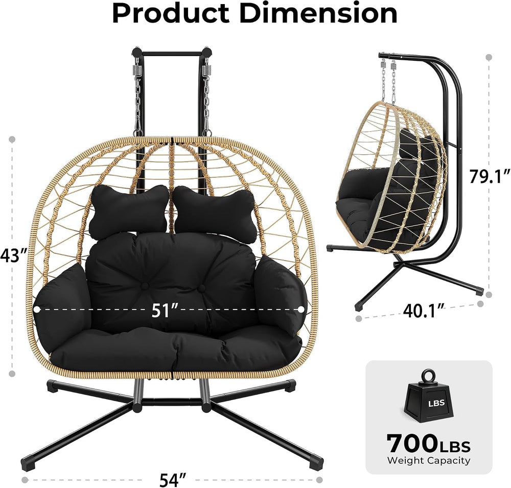 Bifanuo Double Hanging Egg Chair with Stand, Outdoor Indoor Swing Chair with ...