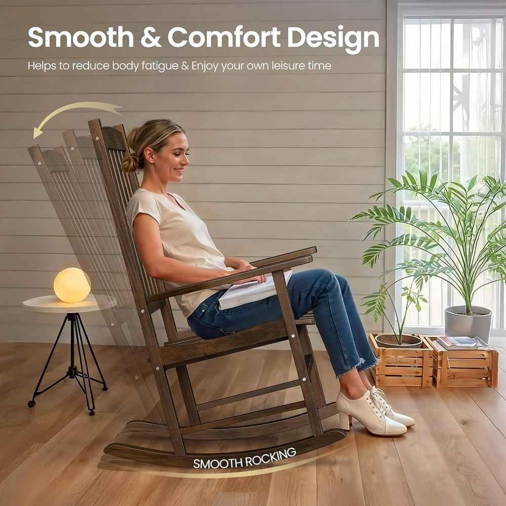 SUPER DEAL Outdoor Rocking Chair, All Weather Resistant Outdoor Indoor Wood P...