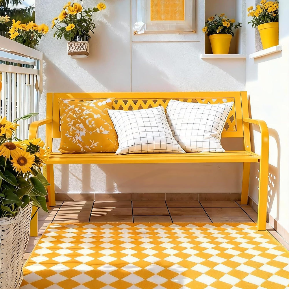 VINGLI 47'' Outdoor Bench, Weather Resistant Garden Patio Bench Powde...