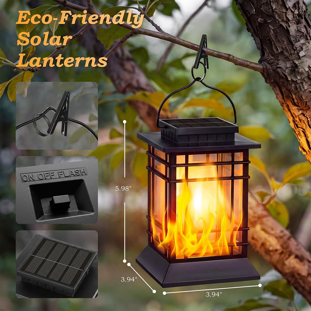 Brightever 4-Pack Solar Lanterns Outdoor Waterproof, Flickering Flame Solar L...