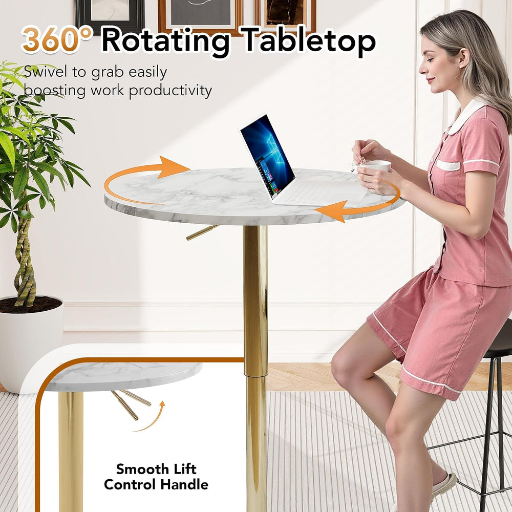 NOBPEINT Round Bar Tables, 360° Swivel Height Adjustable Bistro Pub Table wit...