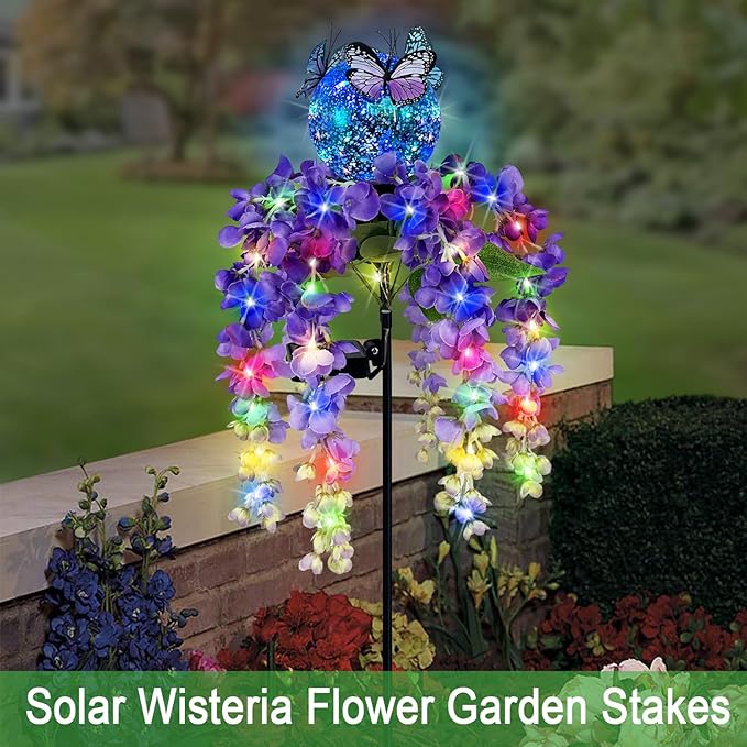 Solar Lights Outdoor Pathway,Wisteria Flower Garden Stakes,Colorful LED Light...