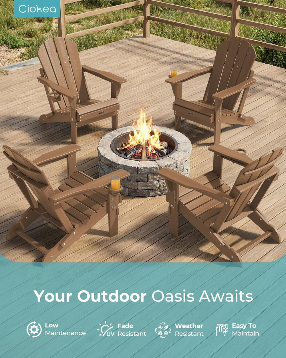 Folding Adirondack Chair Wood Texture, Patio Adirondack Chair Weather Resista...