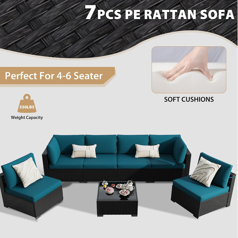 KIGOTY 7-Piece Patio Furniture Set, All-Weather PE Rattan Outdoor Sectional S...