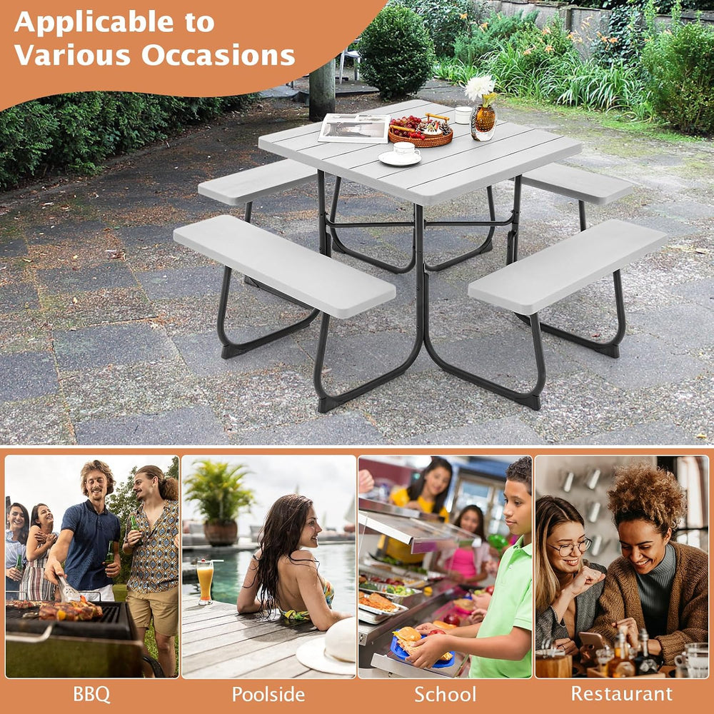 GIANTEX Picnic Table Bench Set for Up to 8 Persons, Square Outdoor Table and ...