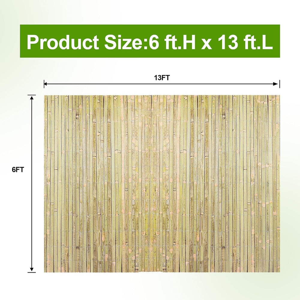 Bamboo Slat Fencing 6.5ft H x 13ft L, Handwoven Natural Bamboo Screen, Indoor...