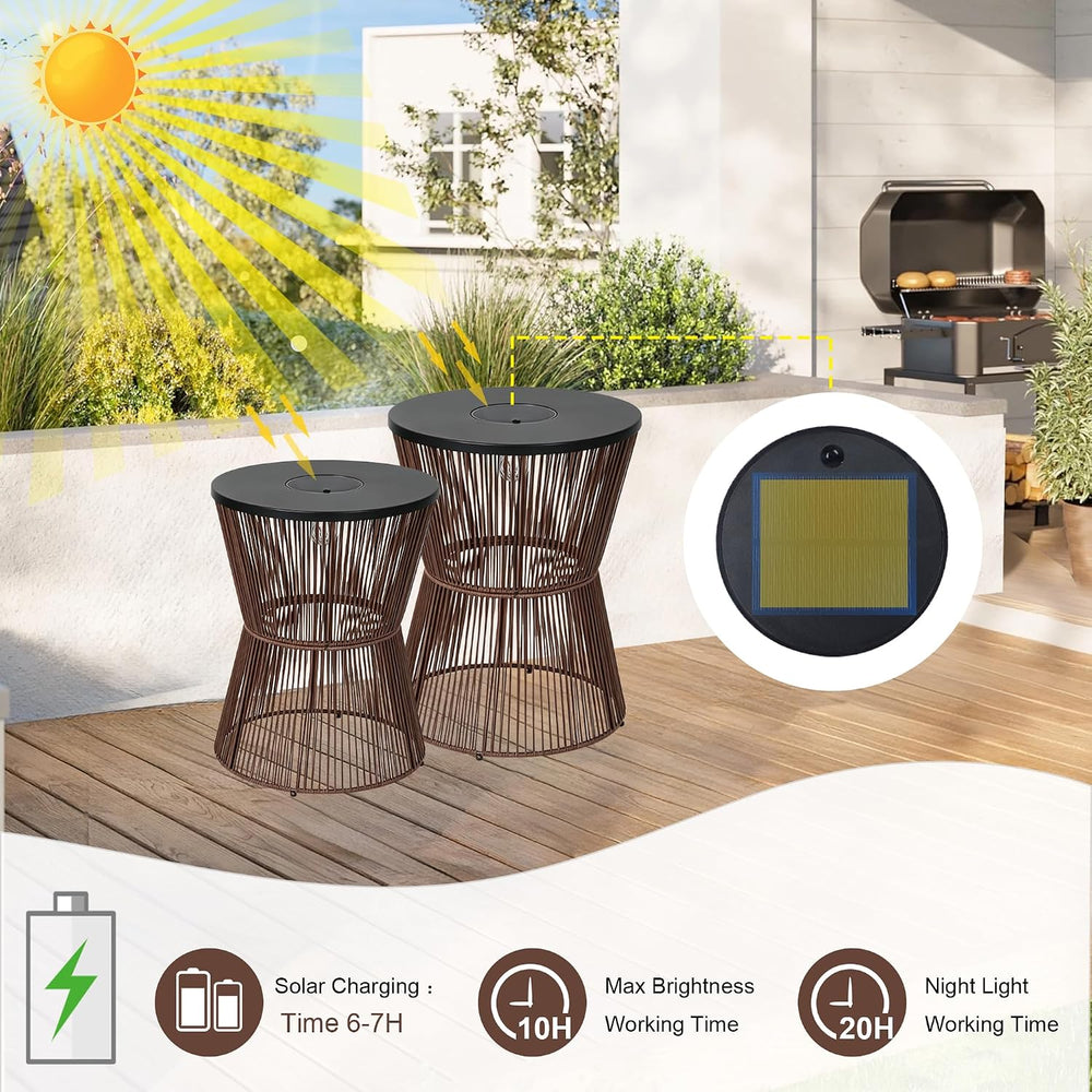Farmhouse Solar Outdoor Side Table with Light, Poolside End Table Set of 2