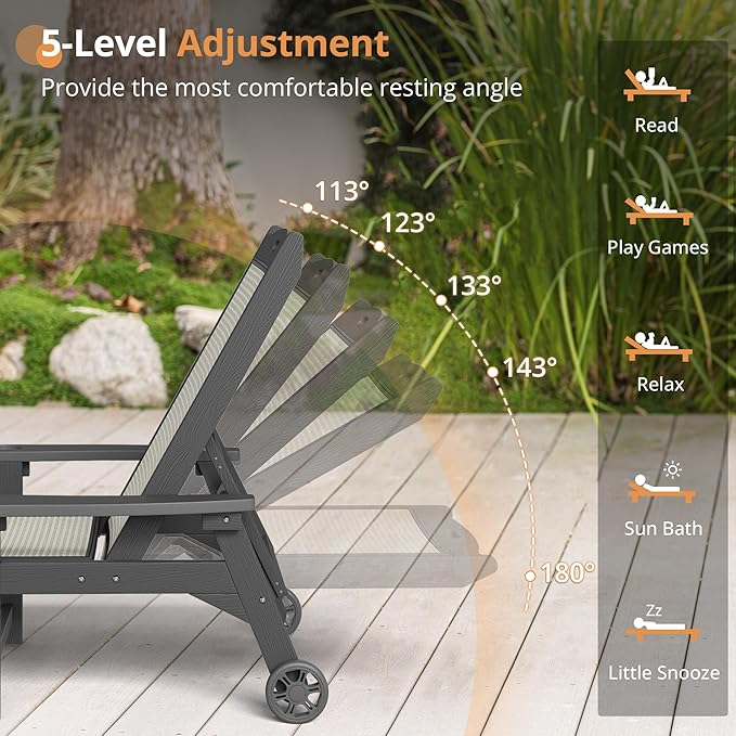 LUE BONA Chaise Lounge Chair Outdoor, HDPS and HDPE Wicker Material, Patio Lo...