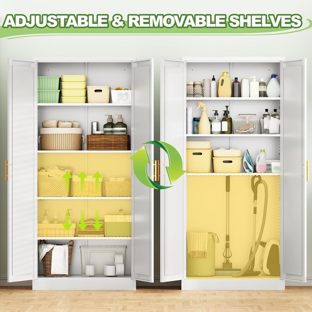 71" Tall Pantry Cabinet, Metal Kitchen Pantry Storage Cabinet with 2 Doors