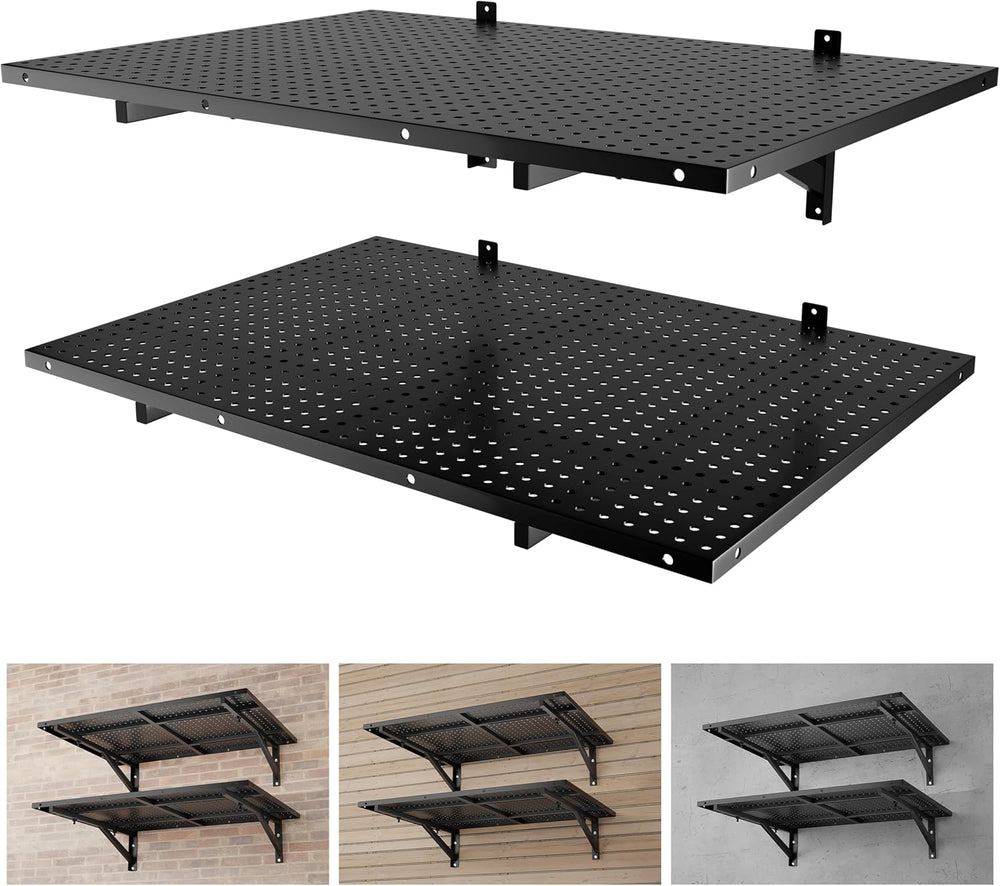 2 Pack Garage Wall Shelving, 2x3ft Heavy Duty Wall Shelves, Black