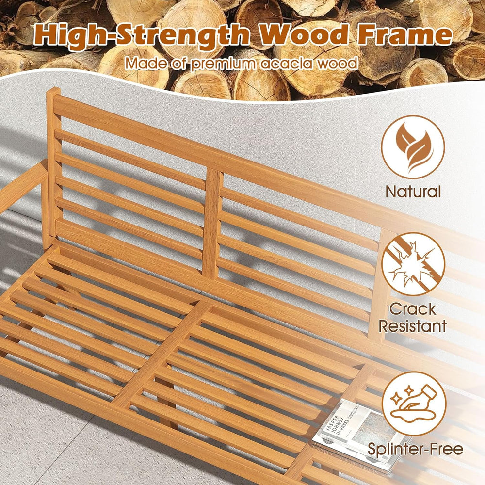 Tangkula 64 Inch Patio Acacia Wood Bench, 3-Seat Extra Long Chair with Cushio...
