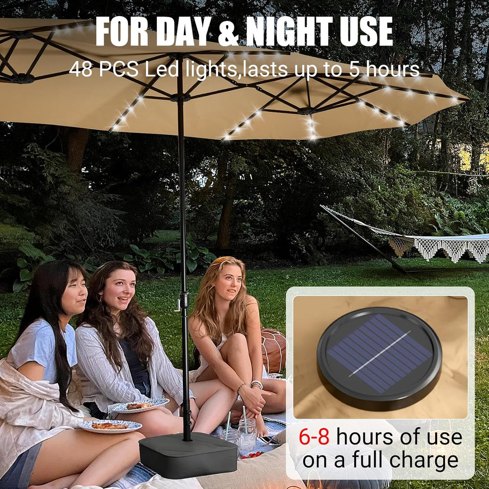LEVELEVE 15FT Large Patio Patio Umbrella with Base & Solar LED Lights - D...