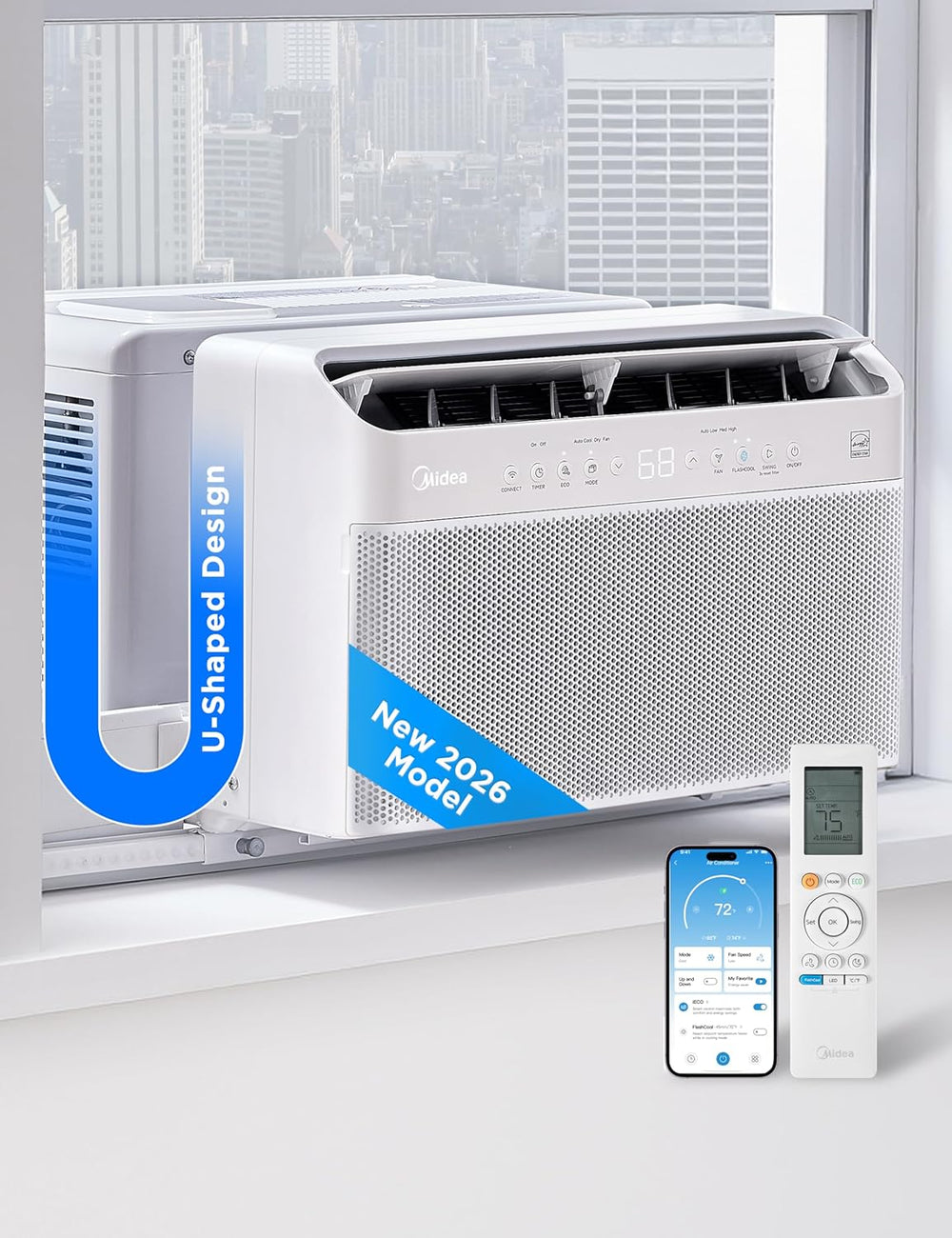 Midea 8,000 BTU U Shaped Window Air Conditioner, Cools up to 350 Sq Ft