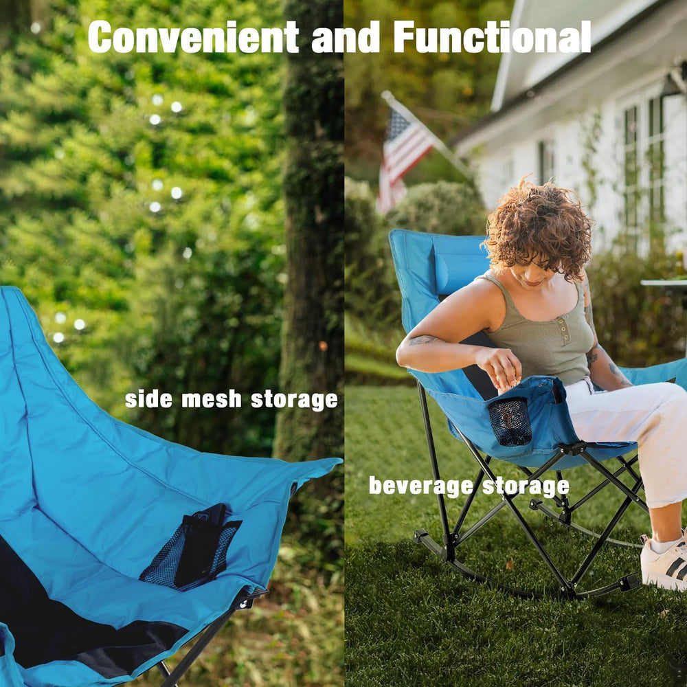 Oversize Foldable Rocking Camping Chair 350lbs Capacity, Blue