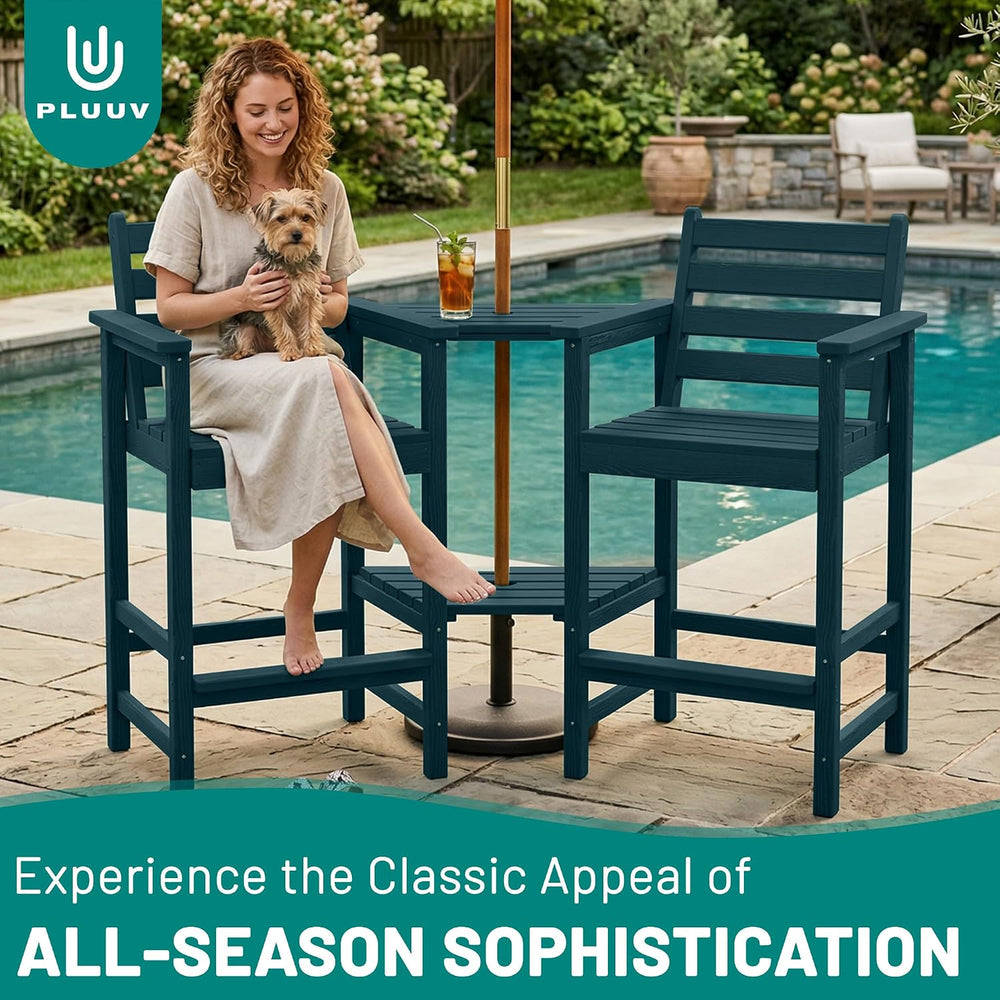 PLUUV Tall Adirondack Chairs Set of 2 with Double Connecting Trays,Navy