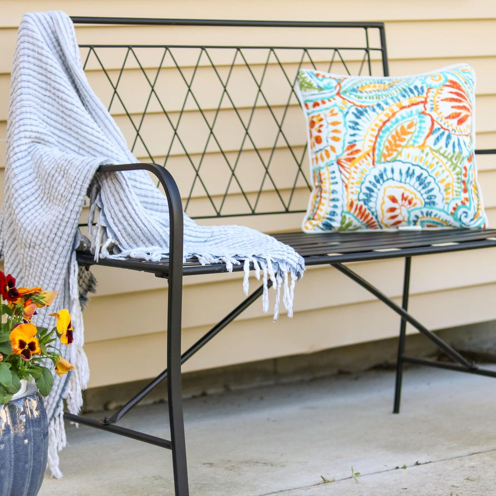 Sunnydaze 2-Person Iron Outdoor Garden Bench - Black - 42.25" W