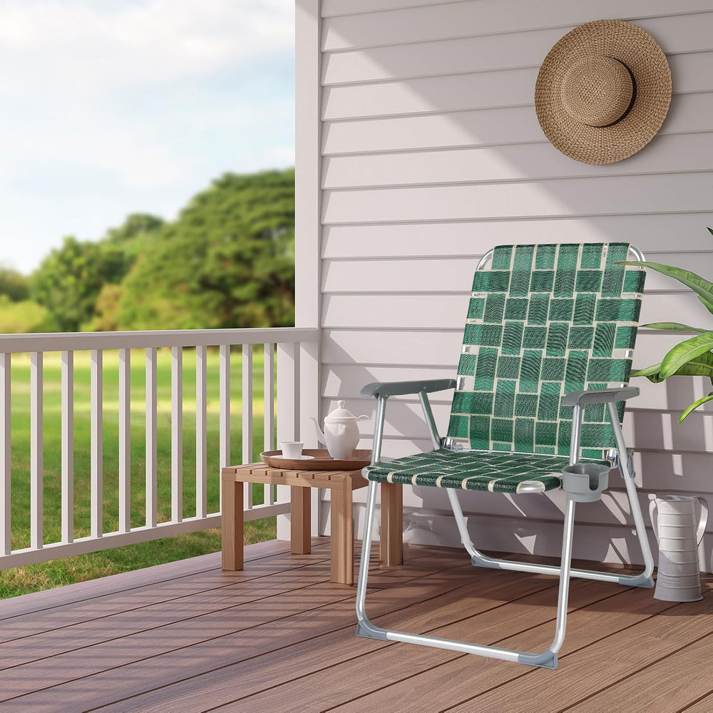 VINGLI Folding Webbed Oversized Lawn Chairs with Detachable Cup Holder, 300 L...