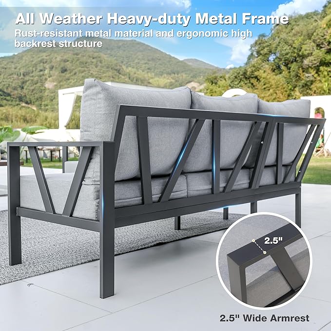 Outdoor Furniture Set, 6 Pieces Outdoor Couch Sectional, L Shaped Metal Patio...