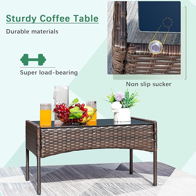 Greesum Patio Furniture 4 Pieces Conversation Sets Outdoor Wicker Rattan Chai...