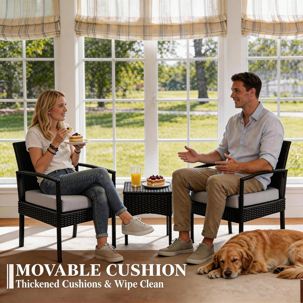 PROHIKER 3 PCS Patio Rattan Conversation Bistro Chairs Set, Outdoor Patio Fur...
