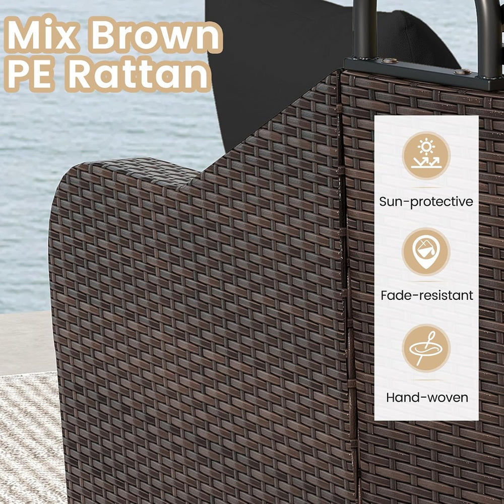 Tangkula PE Rattan Patio Daybed with Retractable Canopy, Double Lounge Bed