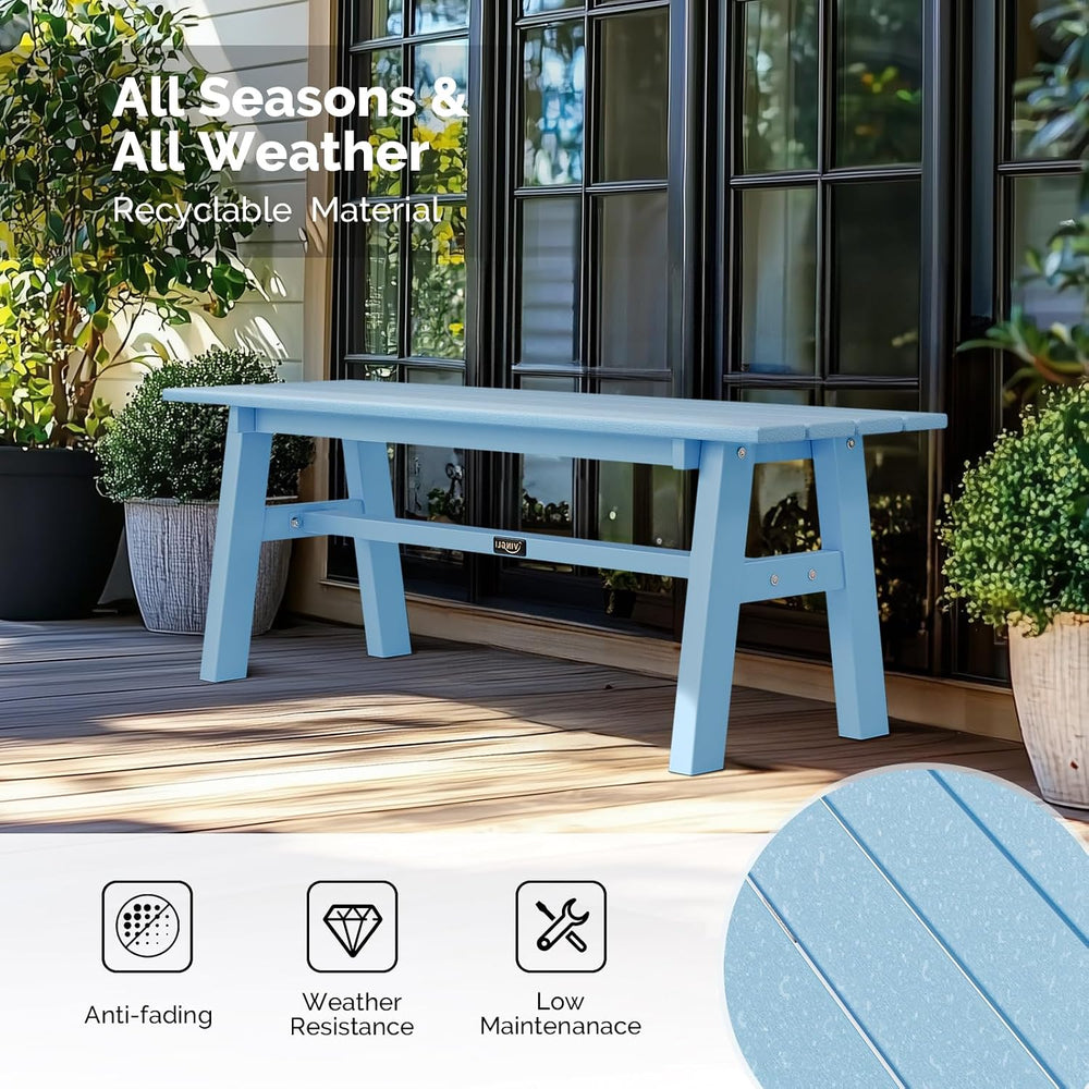 VINGLI 47” Outdoor HDPE Bench, Weatherproof Garden Bench w/Metal Legs, Poly L...