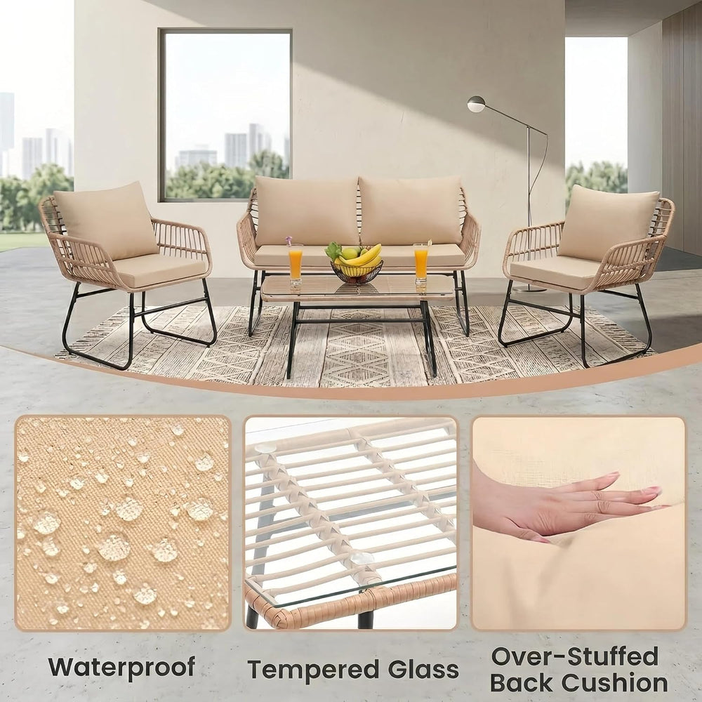 KROFEM 4-Piece Outdoor Patio Furniture Set, Natural/Beige