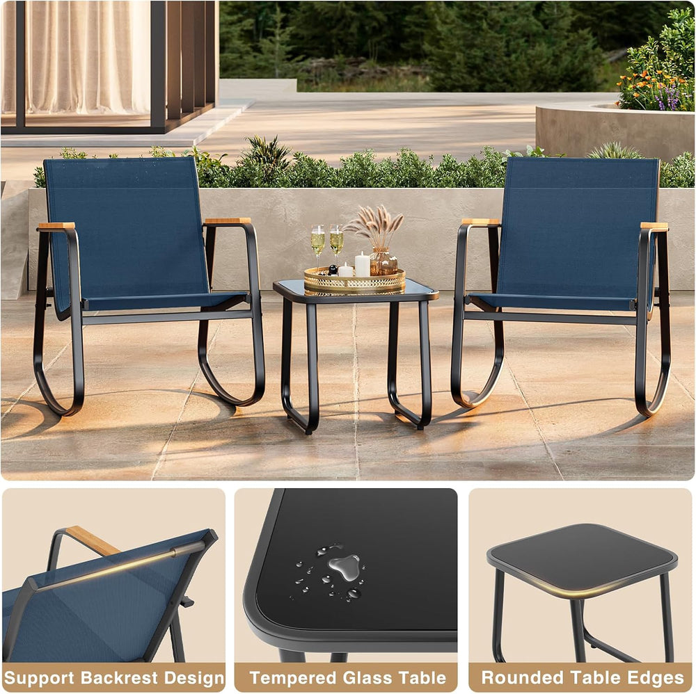 Ahomly 3-Piece Outdoor Rocking Bistro Set, Patio Furniture Set, Blue