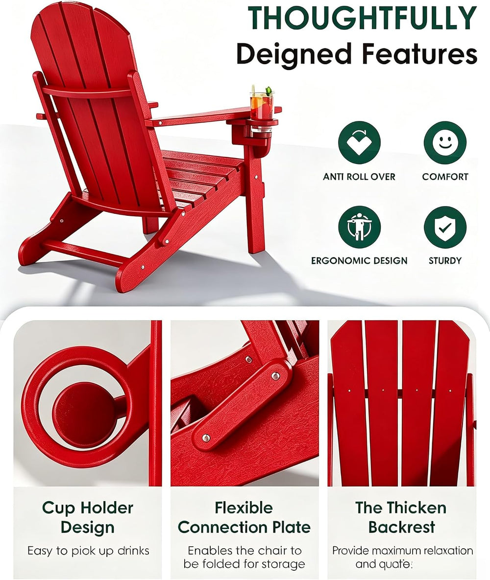 Folding Adirondack Chairs Set, All-Weather Resistant HDPE Sturdy Outside Chai...