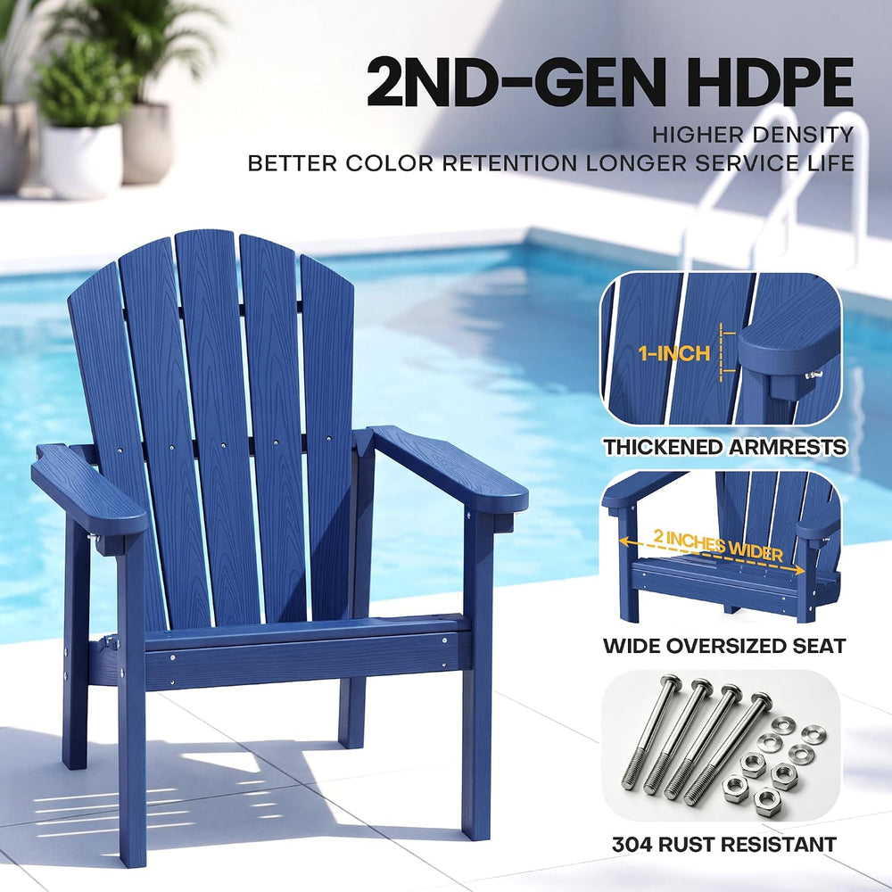 NevilyWood Stackable Adirondack Chair, HDPE Outdoor Chair Set of 4, Navy