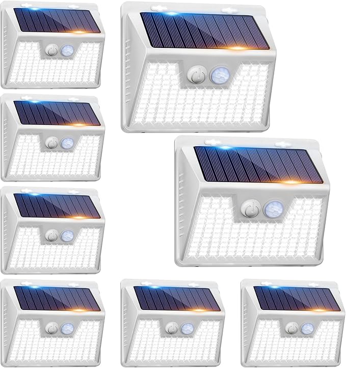 Peasur White Solar Lights Outdoor Waterproof, 8 Pack 140LED Bright Motion Sen...