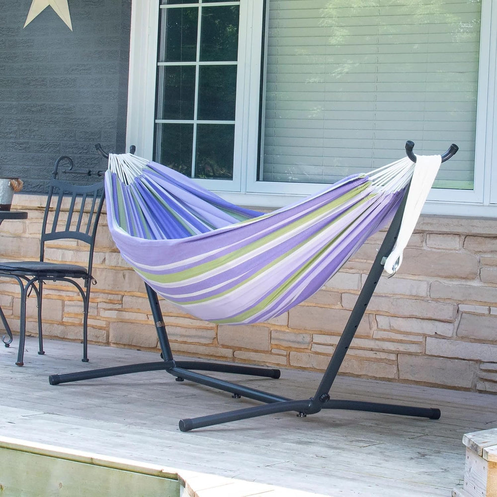 Vivere Double Cotton Hammock with Space Saving Steel Stand, Upgraded Polyeste...