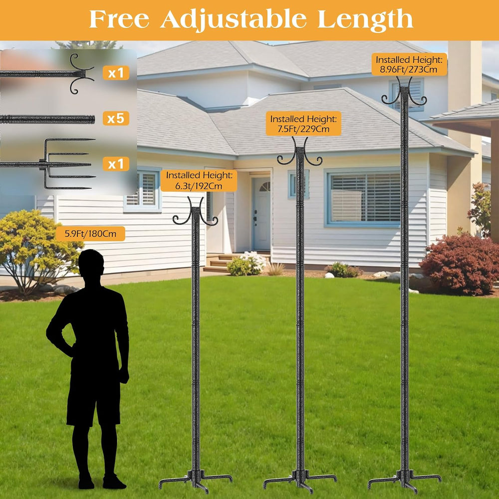 StarryEver 2 Pack Outdoor String Light Poles, 3M/10FT Adjustable Height Metal...