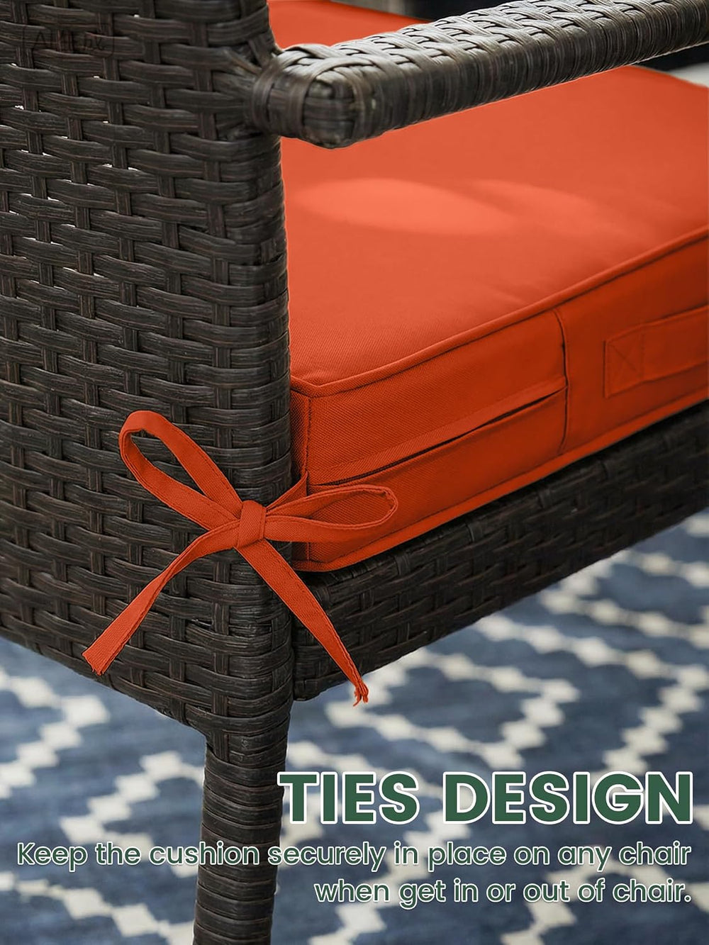 Outdoor Chair Cushions 19x19x4 Inch with Handles and Ties Cushion Set of 2