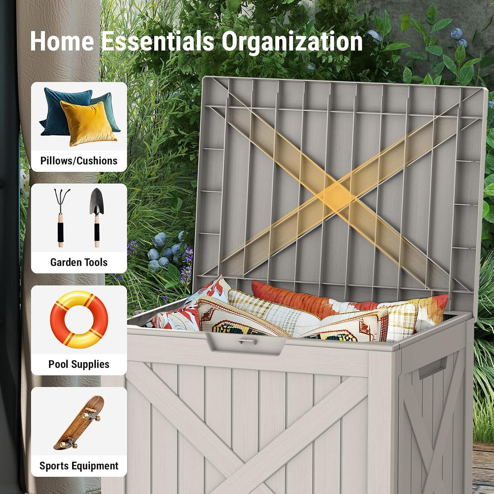 Mars Villa 31 Gallon Deck Box, Waterproof Outdoor Storage Box, Grey