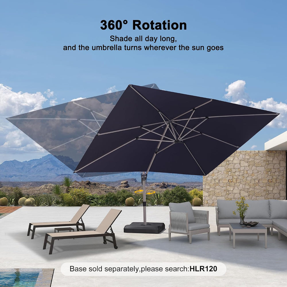 PURPLE LEAF Cantilever Umbrella 10' x 13' Rectangle Large Canopy Navy...