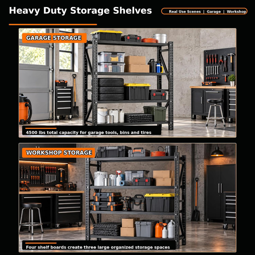 Heavy Duty Garage Shelving, 4-Tier Metal Shelving Unit, 4500 lb