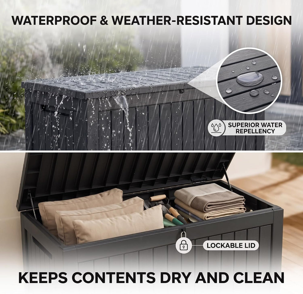 320 Gallon Extra-large Outdoor Storage Box, Waterproof Lockable Deck Box
